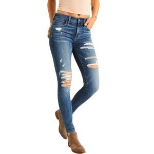 American Eagle Hi-Rise Jegging Distressed Ripped Super Stretch X Size 8 X-Long